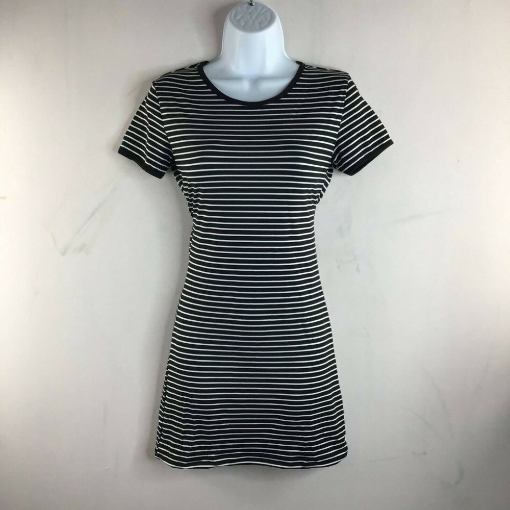 Zsiibo Women's Striped Round Neck Short Sleeve T-Shirt Dress Black/White Size L